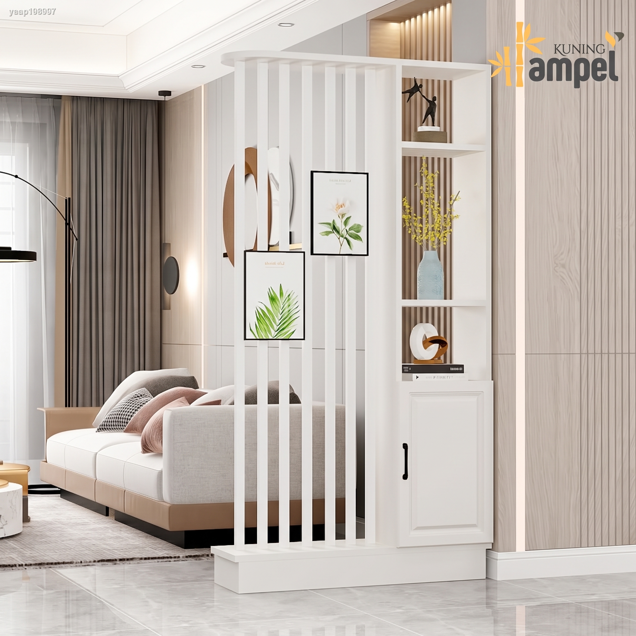 Partisi Ruangan Kayu Minimalis Sekat Ruang Tamu Aesthetic Lahan Sempit Slim